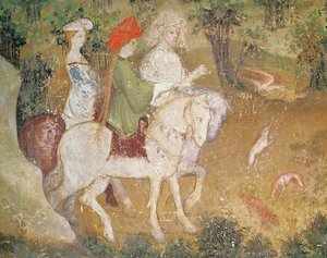 Il mese di settembre, dettaglio della partenza per la caccia, c.1400 da Bohemian School